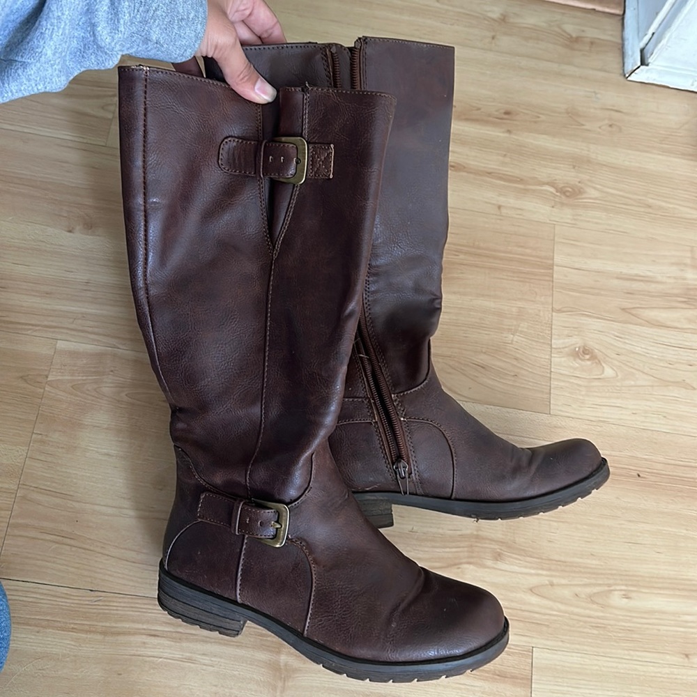 Brown leather riding boot